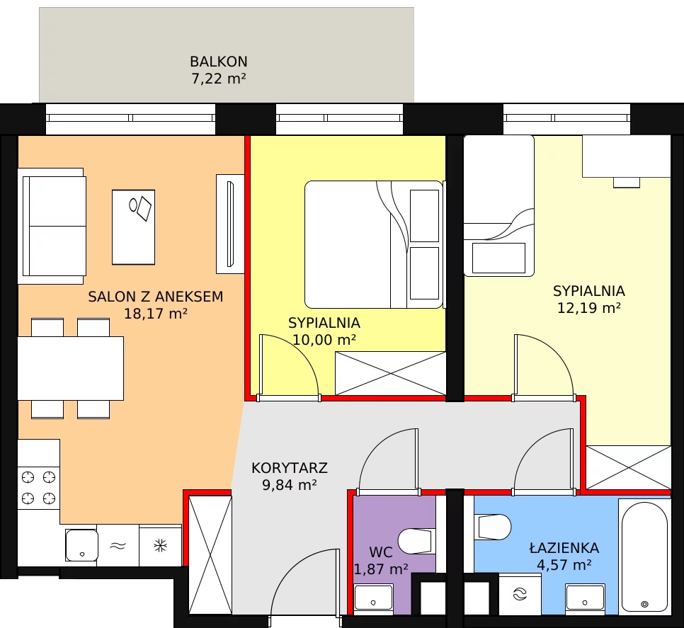 3 pokoje, apartament 56,64 m², piętro 4, oferta nr A1.6.1, Sedina Apartamenty - Etap I, Szczecin, Śródmieście, Międzyodrze-Wyspa Pucka, ul. Maklerska