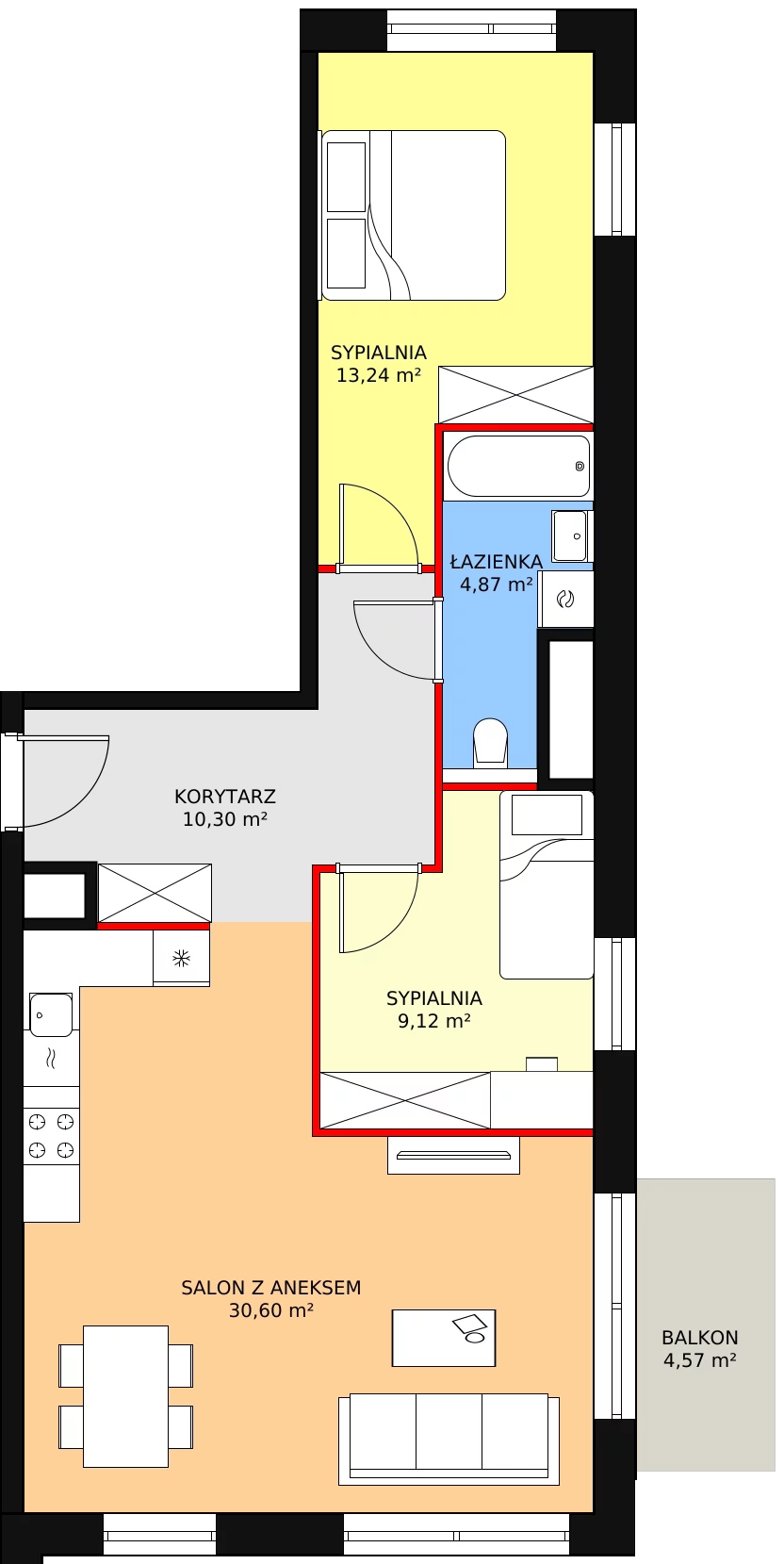 3 pokoje, apartament 68,13 m², piętro 4, oferta nr A1.6.2, Sedina Apartamenty - Etap I, Szczecin, Śródmieście, Międzyodrze-Wyspa Pucka, ul. Maklerska