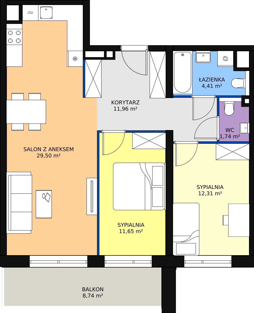 Zalety apartamentu 71.57 m², A1.6.4