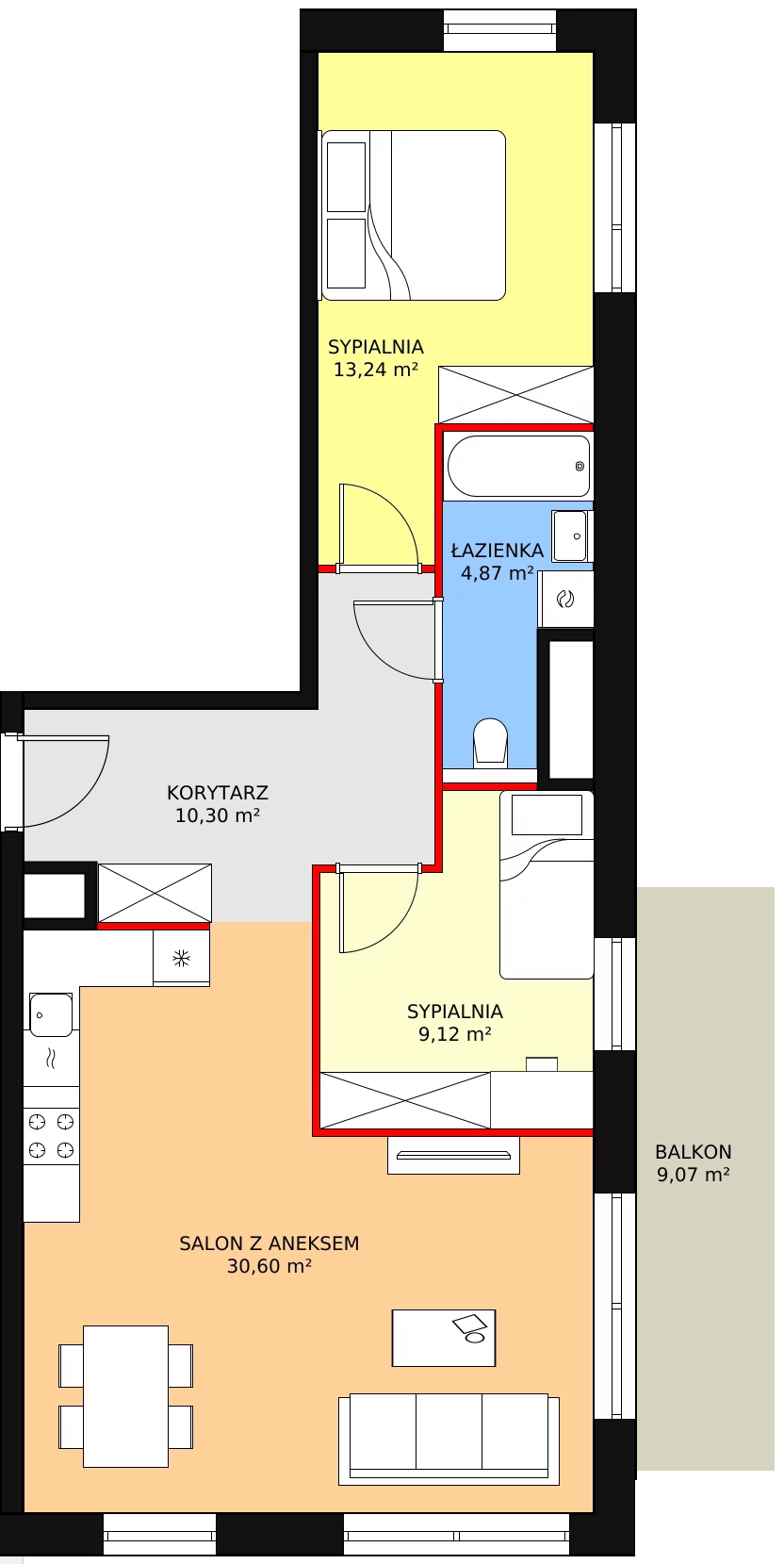 3 pokoje, apartament 68,13 m², piętro 5, oferta nr A1.7.2, Sedina Apartamenty - Etap I, Szczecin, Śródmieście, Międzyodrze-Wyspa Pucka, ul. Maklerska