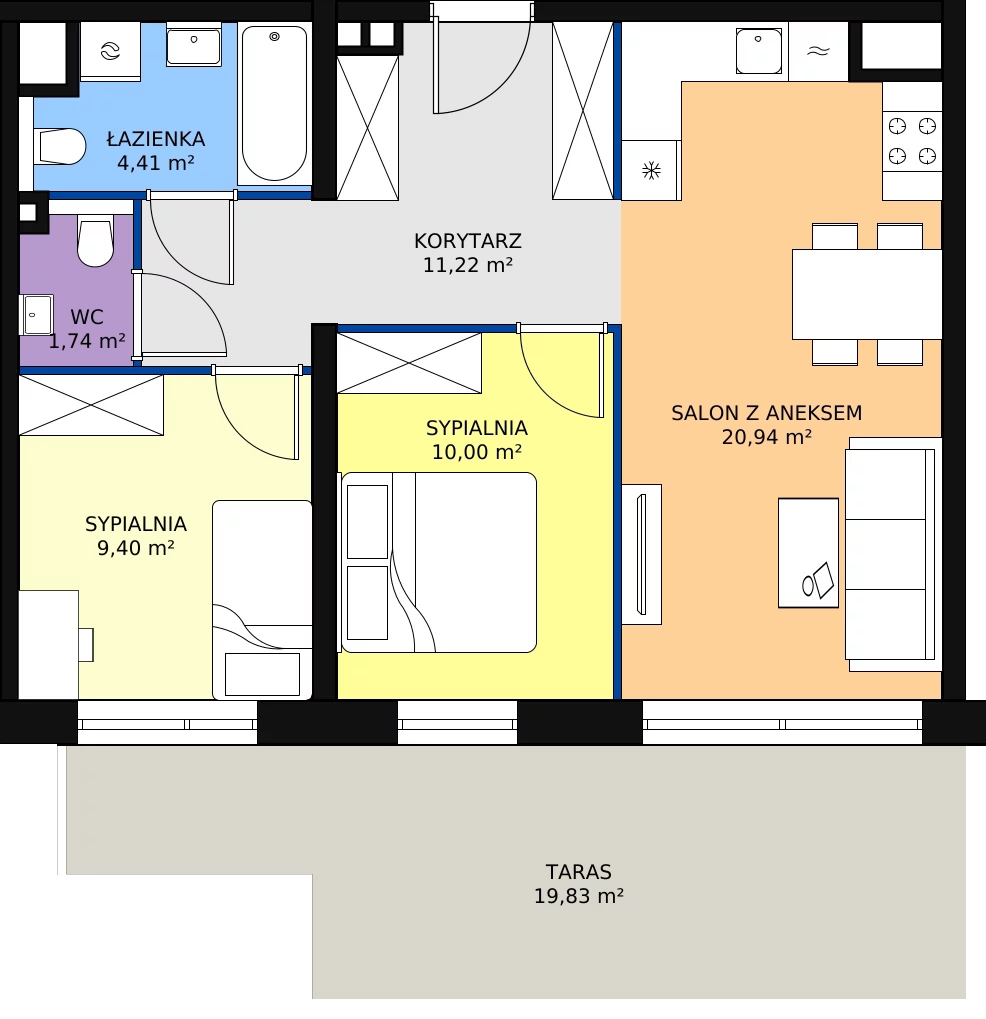 3 pokoje, apartament 57,71 m², piętro 5, oferta nr A1.7.3, Sedina Apartamenty - Etap I, Szczecin, Śródmieście, Międzyodrze-Wyspa Pucka, ul. Maklerska