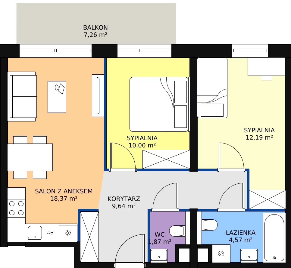 Zalety mieszkania 56.64 m², A1.8.1
