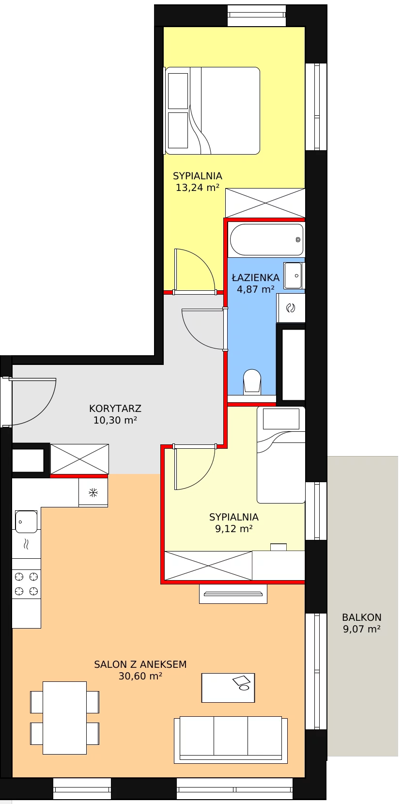 3 pokoje, apartament 68,13 m², piętro 6, oferta nr A1.8.2, Sedina Apartamenty - Etap I, Szczecin, Śródmieście, Międzyodrze-Wyspa Pucka, ul. Maklerska