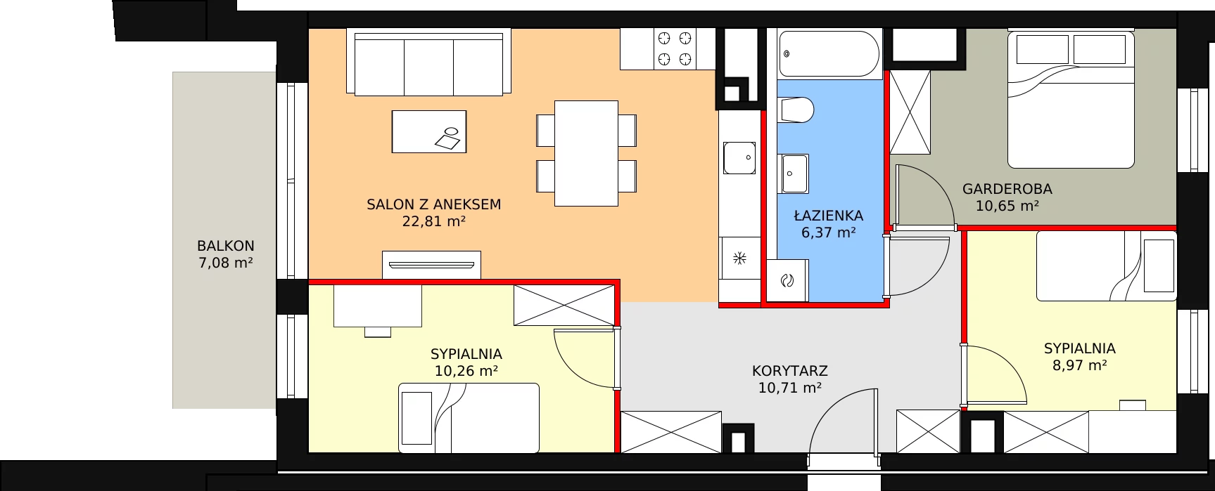 3 pokoje, apartament 69,78 m², piętro 2, oferta nr A3.4.5, Sedina Apartamenty - Etap I, Szczecin, Śródmieście, Międzyodrze-Wyspa Pucka, ul. Maklerska