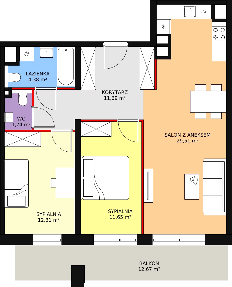 3 pokoje, apartament 71,28 m², piętro 3, oferta nr A3.5.2, Sedina Apartamenty - Etap I, Szczecin, Śródmieście, Międzyodrze-Wyspa Pucka, ul. Maklerska