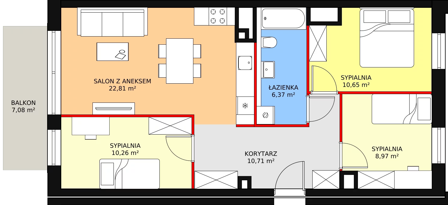 3 pokoje, apartament 69,77 m², piętro 5, oferta nr A3.7.5, Sedina Apartamenty - Etap I, Szczecin, Śródmieście, Międzyodrze-Wyspa Pucka, ul. Maklerska