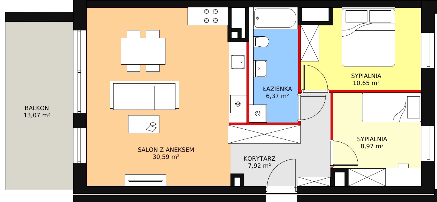 3 pokoje, apartament 64,50 m², piętro 6, oferta nr A3.8.5, Sedina Apartamenty - Etap I, Szczecin, Śródmieście, Międzyodrze-Wyspa Pucka, ul. Maklerska