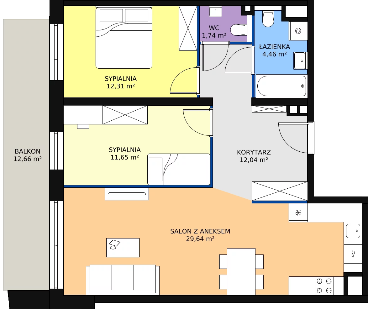 Zalety mieszkania 71.84 m², A5.4.3