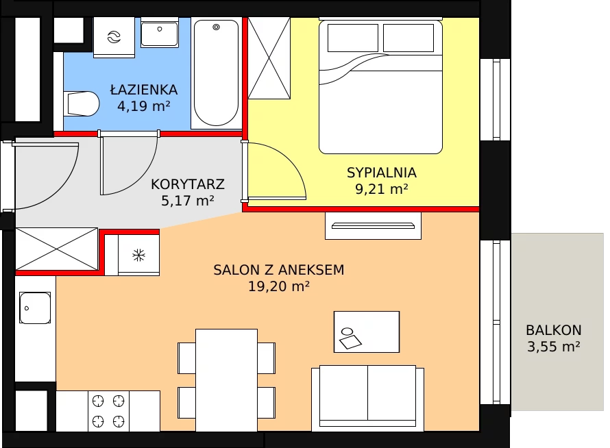 Mieszkanie 37,77 m², piętro 6, oferta nr A5.8.2, Sedina Apartamenty - Etap I, Szczecin, Śródmieście, Międzyodrze-Wyspa Pucka, ul. Maklerska