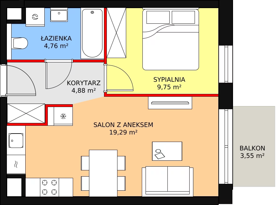 Mieszkanie 38,68 m², piętro 6, oferta nr A5.8.7, Sedina Apartamenty - Etap I, Szczecin, Śródmieście, Międzyodrze-Wyspa Pucka, ul. Maklerska