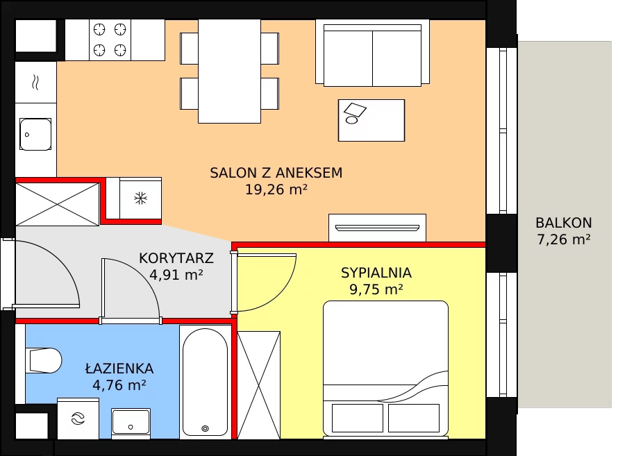 2 pokoje, mieszkanie 38,67 m², piętro 7, oferta nr A5.9.1, Sedina Apartamenty - Etap I, Szczecin, Śródmieście, Międzyodrze-Wyspa Pucka, ul. Maklerska