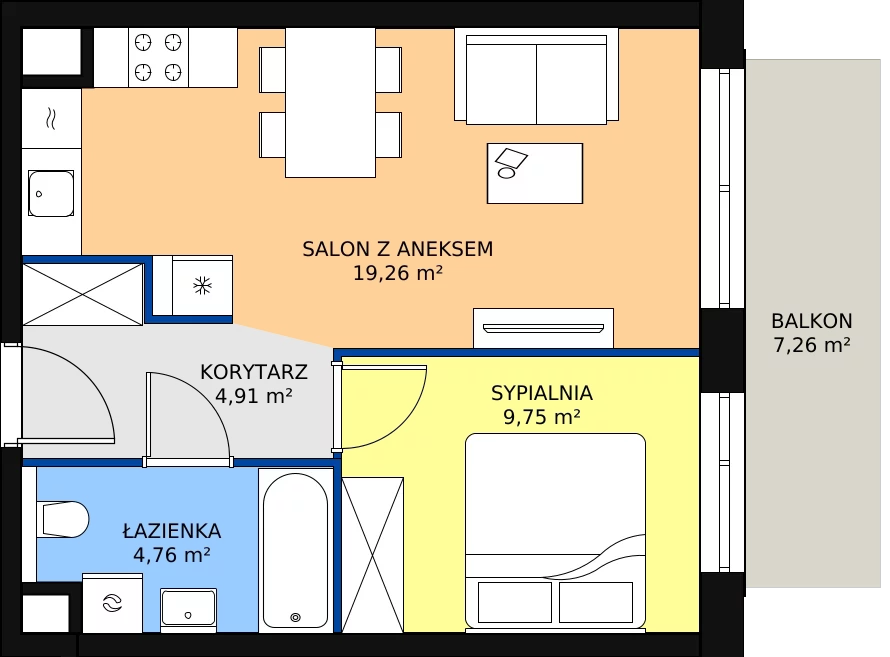 2 pokoje, apartament 38,67 m², piętro 7, oferta nr A5.9.1, Sedina Apartamenty - Etap I, Szczecin, Śródmieście, Międzyodrze-Wyspa Pucka, ul. Maklerska