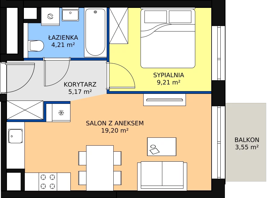 2 pokoje, apartament 37,79 m², piętro 7, oferta nr A5.9.2, Sedina Apartamenty - Etap I, Szczecin, Śródmieście, Międzyodrze-Wyspa Pucka, ul. Maklerska
