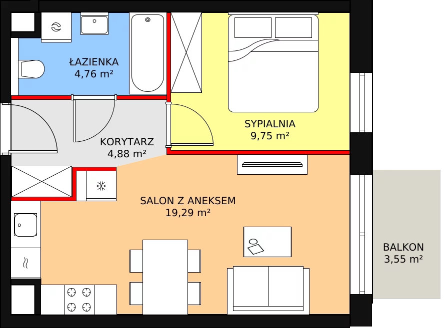 Mieszkanie 38,68 m², piętro 7, oferta nr A5.9.7, Sedina Apartamenty - Etap I, Szczecin, Śródmieście, Międzyodrze-Wyspa Pucka, ul. Maklerska