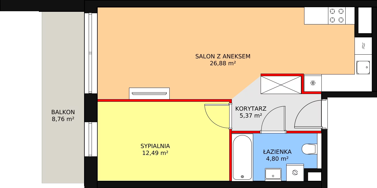 2 pokoje, mieszkanie 49,54 m², piętro 2, oferta nr A5.4.6, Sedina Apartamenty - Etap I, Szczecin, Śródmieście, Międzyodrze-Wyspa Pucka, ul. Maklerska