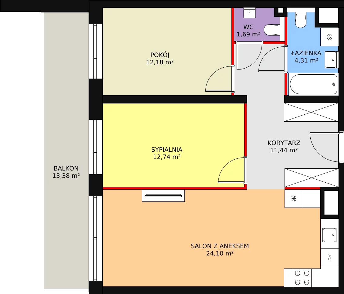 3 pokoje, apartament 66,46 m², piętro 2, oferta nr A3.4.4, Sedina Apartamenty - Etap I, Szczecin, Śródmieście, Międzyodrze-Wyspa Pucka, ul. Maklerska