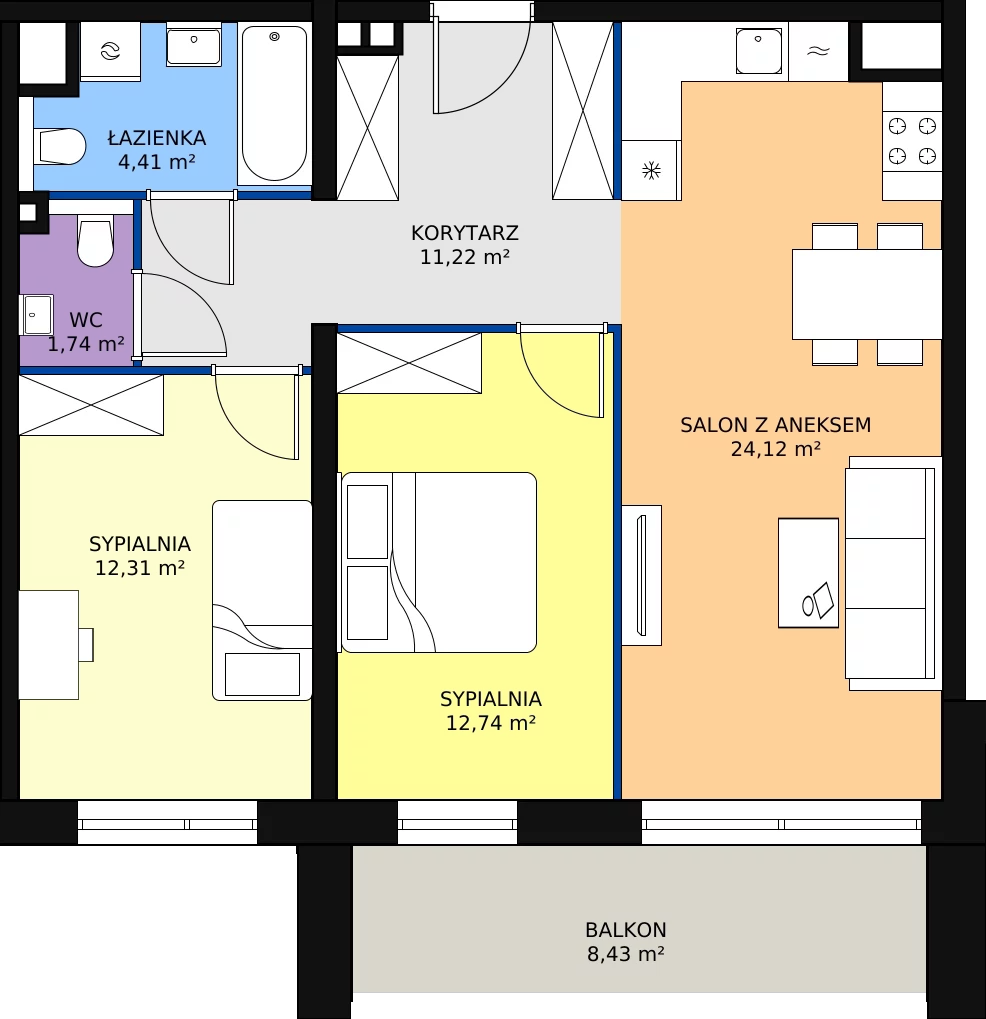 Zalety apartamentu 66.54 m², A1.6.3