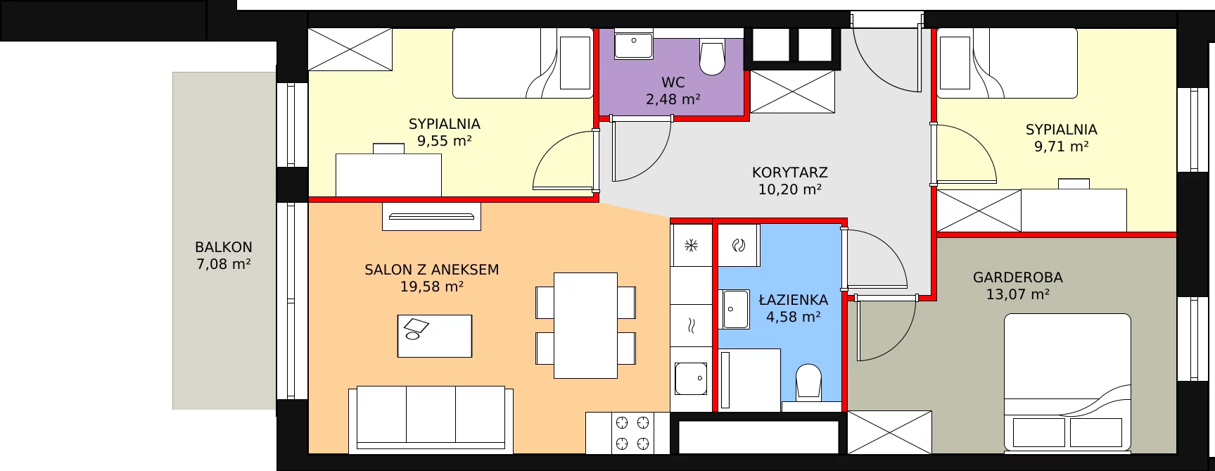 3 pokoje, apartament 69,17 m², piętro 2, oferta nr B1.4.1, Sedina Apartamenty - Etap I, Szczecin, Śródmieście, Międzyodrze-Wyspa Pucka, ul. Maklerska