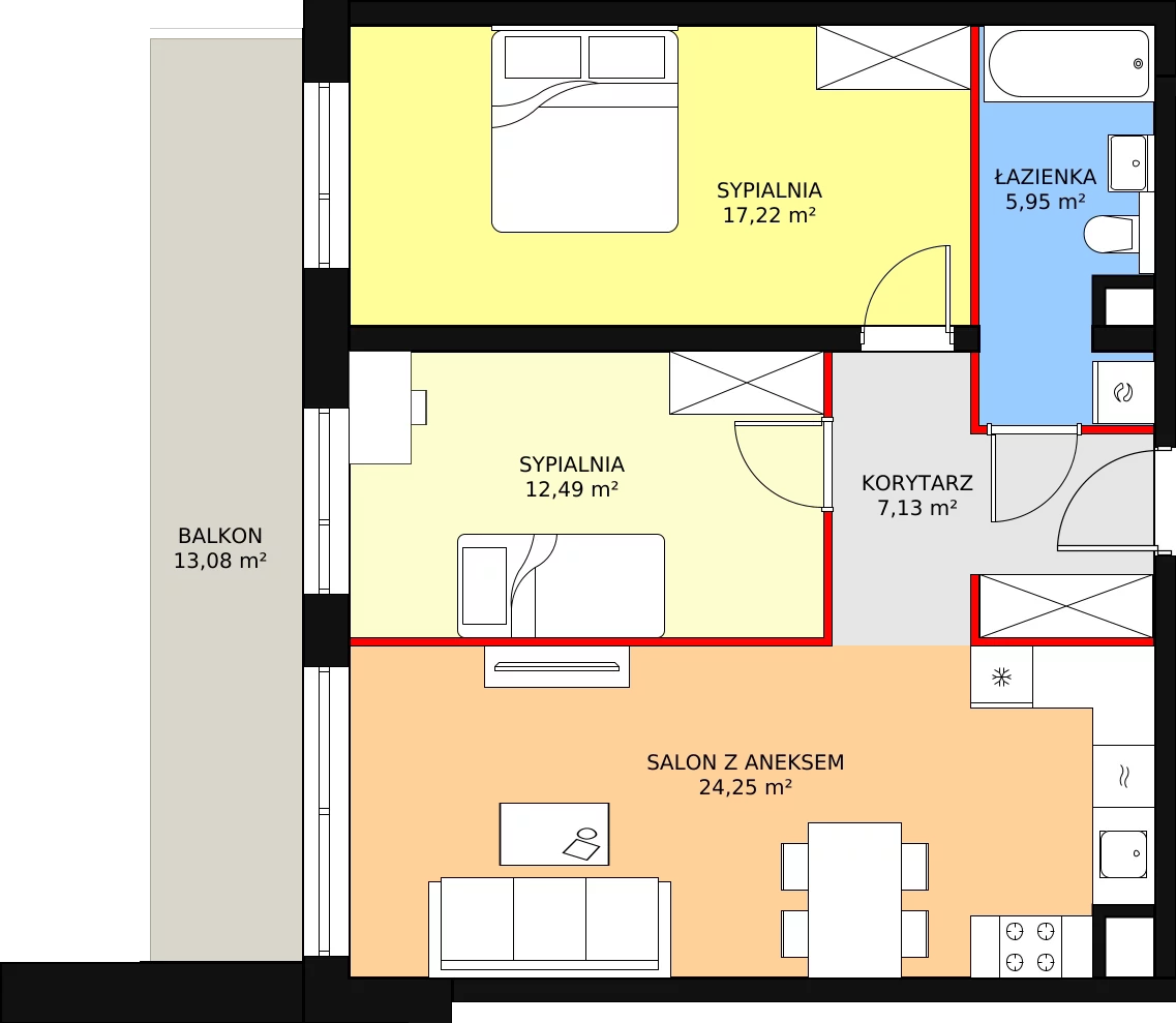 3 pokoje, apartament 67,04 m², piętro 2, oferta nr B1.4.2, Sedina Apartamenty - Etap I, Szczecin, Śródmieście, Międzyodrze-Wyspa Pucka, ul. Maklerska