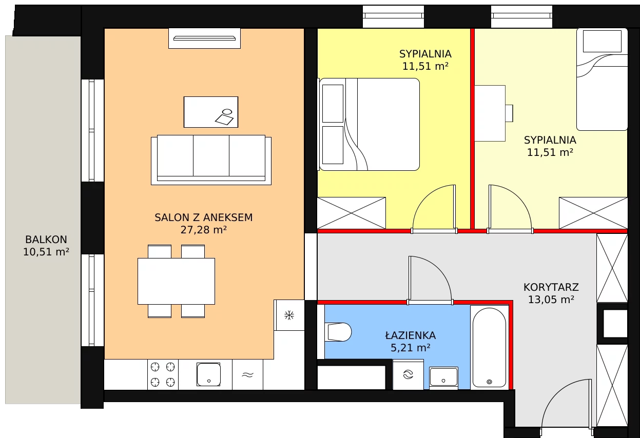 3 pokoje, apartament 68,56 m², piętro 2, oferta nr B1.4.3, Sedina Apartamenty - Etap I, Szczecin, Śródmieście, Międzyodrze-Wyspa Pucka, ul. Maklerska