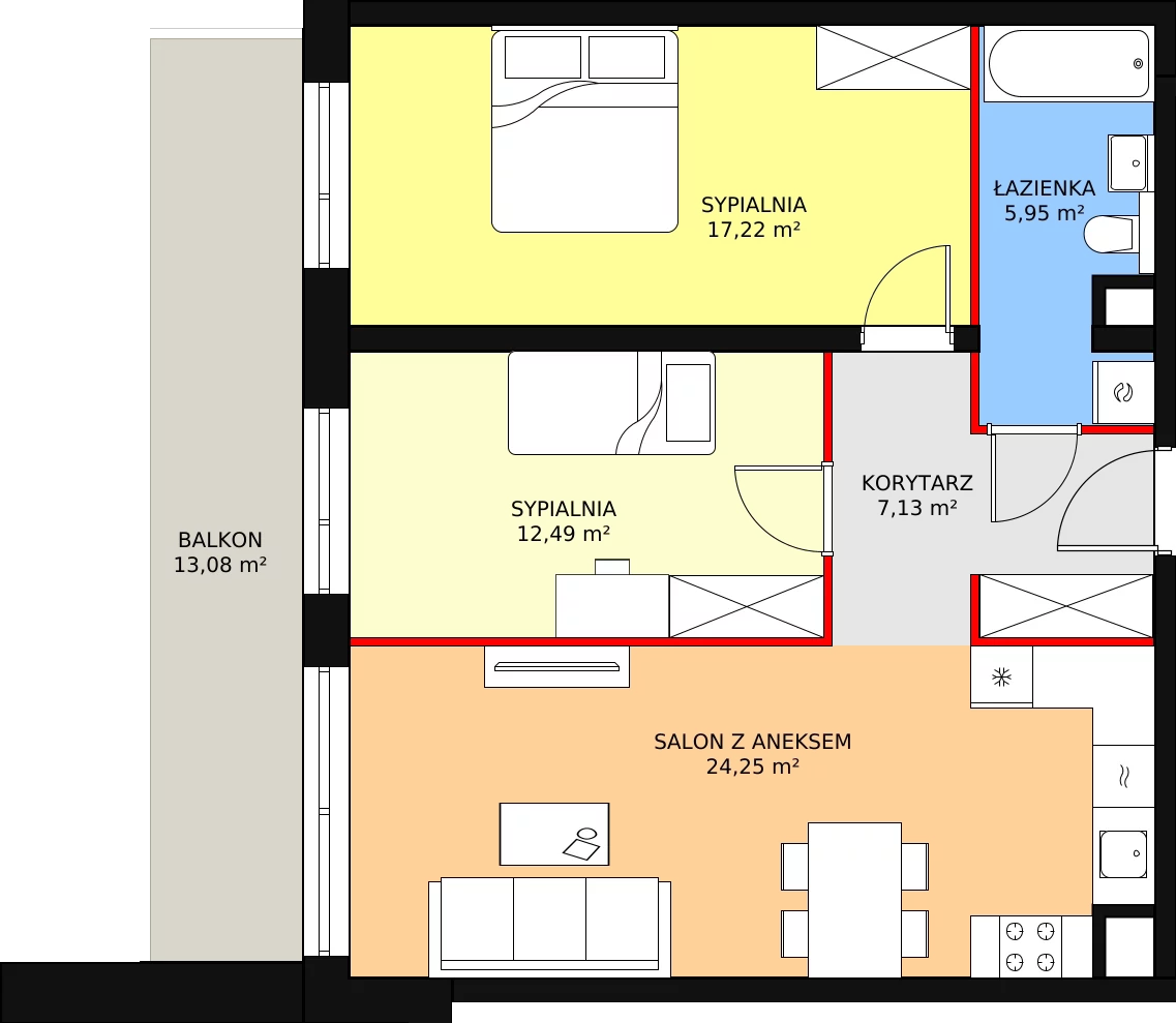 3 pokoje, apartament 67,04 m², piętro 3, oferta nr B1.5.2, Sedina Apartamenty - Etap I, Szczecin, Śródmieście, Międzyodrze-Wyspa Pucka, ul. Maklerska