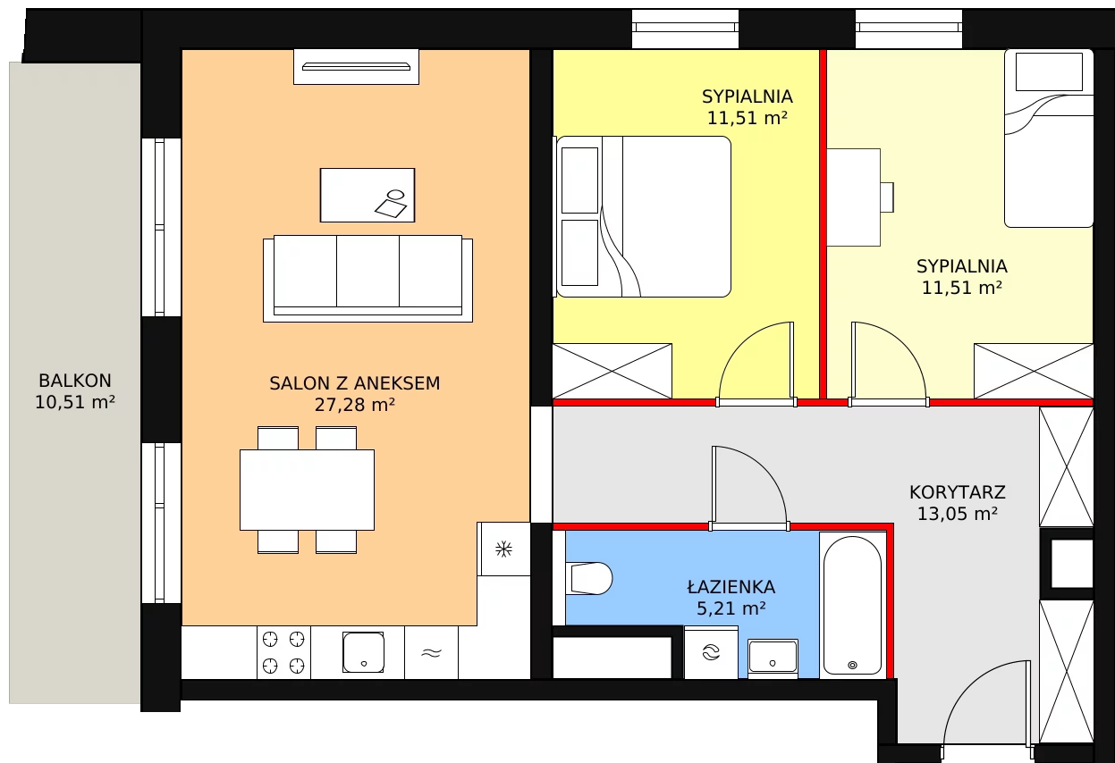 3 pokoje, apartament 68,56 m², piętro 3, oferta nr B1.5.3, Sedina Apartamenty - Etap I, Szczecin, Śródmieście, Międzyodrze-Wyspa Pucka, ul. Maklerska