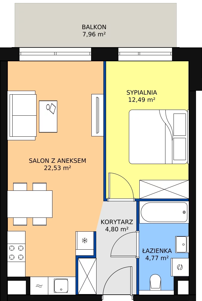 Zalety apartamentu 44.59 m², B1.6.4
