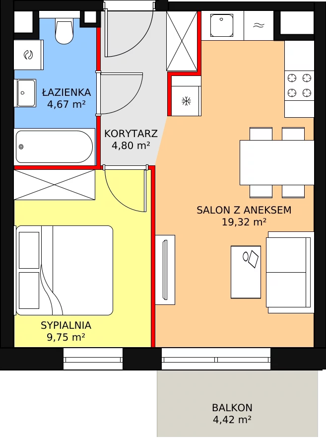 Mieszkanie 38,65 m², piętro 4, oferta nr B1.6.6, Sedina Apartamenty - Etap I, Szczecin, Śródmieście, Międzyodrze-Wyspa Pucka, ul. Maklerska