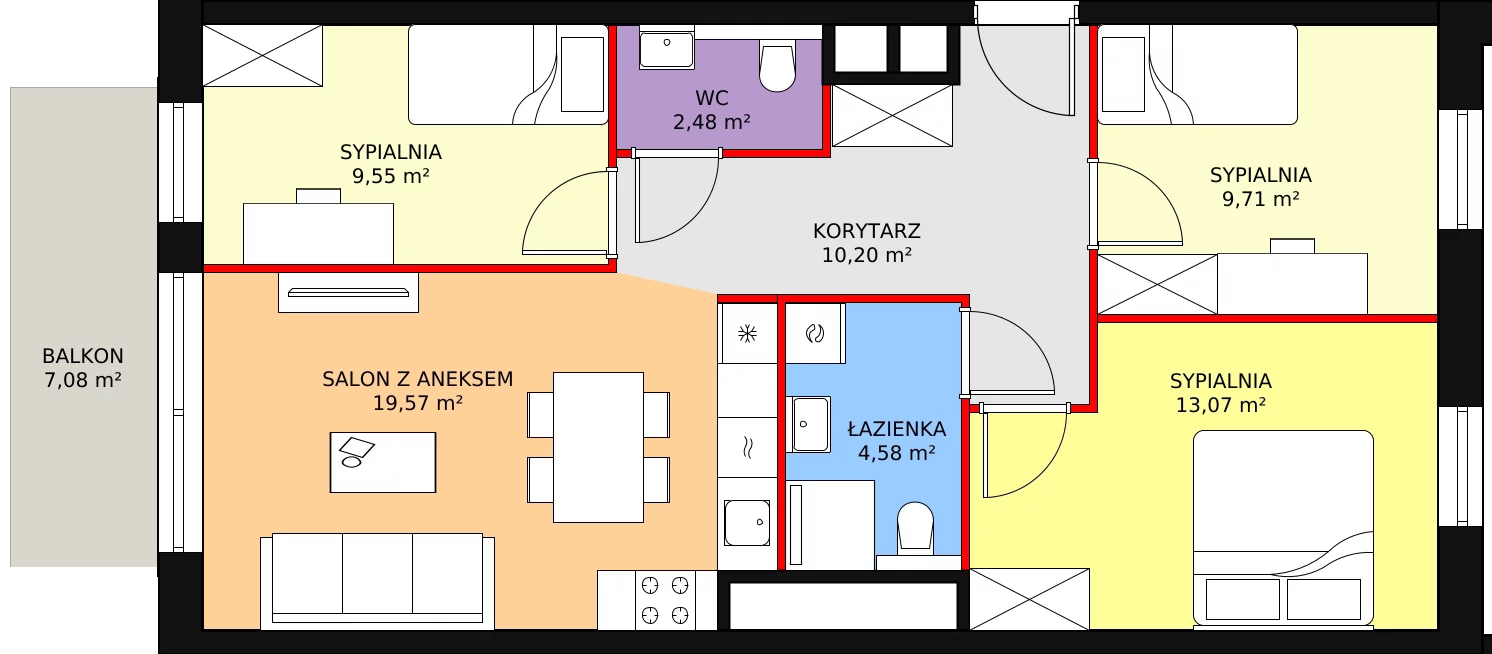 3 pokoje, apartament 69,16 m², piętro 5, oferta nr B1.7.1, Sedina Apartamenty - Etap I, Szczecin, Śródmieście, Międzyodrze-Wyspa Pucka, ul. Maklerska