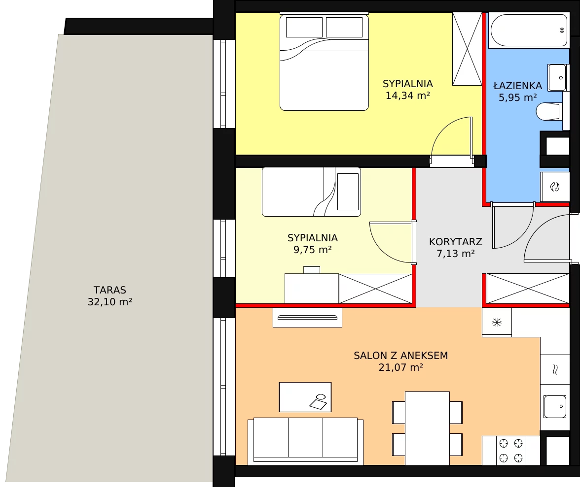 3 pokoje, mieszkanie 58,24 m², piętro 5, oferta nr B1.7.2, Sedina Apartamenty - Etap I, Szczecin, Śródmieście, Międzyodrze-Wyspa Pucka, ul. Maklerska