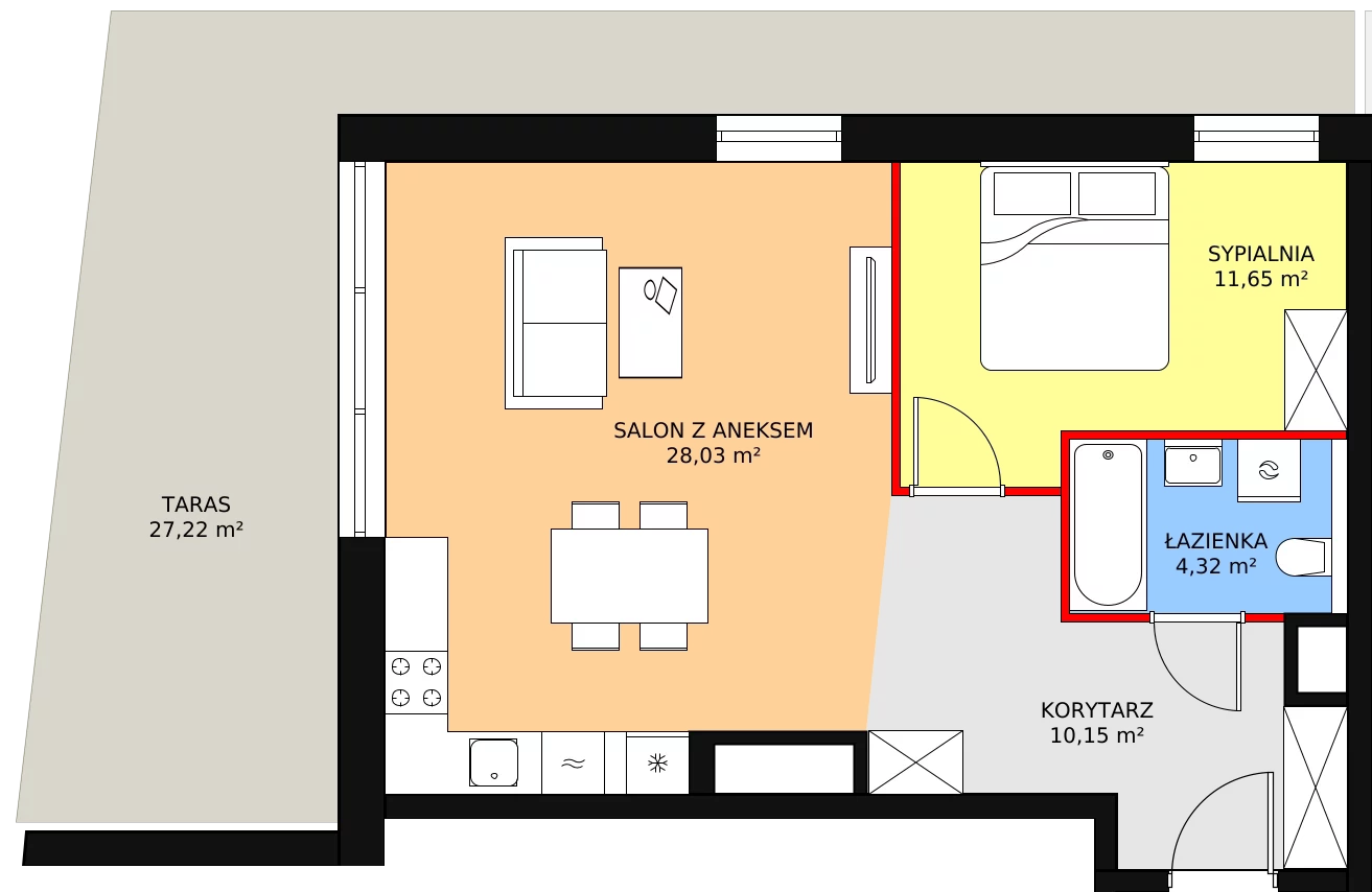 3 pokoje, mieszkanie 54,15 m², piętro 5, oferta nr B1.7.3, Sedina Apartamenty - Etap I, Szczecin, Śródmieście, Międzyodrze-Wyspa Pucka, ul. Maklerska