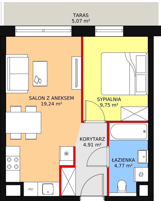 Mieszkanie 38,67 m², piętro 5, oferta nr B1.7.4, Sedina Apartamenty - Etap I, Szczecin, Śródmieście, Międzyodrze-Wyspa Pucka, ul. Maklerska