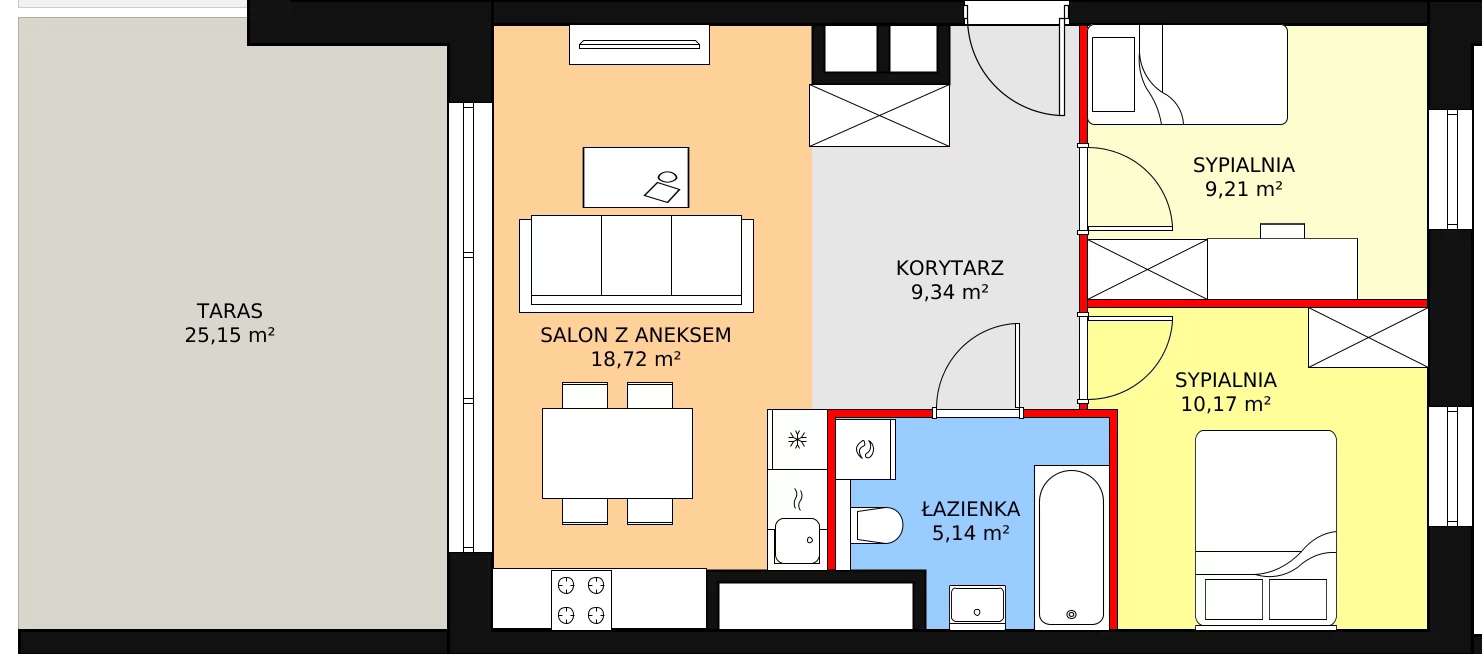 3 pokoje, apartament 52,58 m², piętro 6, oferta nr B1.8.1, Sedina Apartamenty - Etap I, Szczecin, Śródmieście, Międzyodrze-Wyspa Pucka, ul. Maklerska