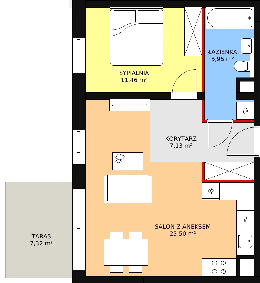 2 pokoje, apartament 50,04 m², piętro 6, oferta nr B1.8.2, Sedina Apartamenty - Etap I, Szczecin, Śródmieście, Międzyodrze-Wyspa Pucka, ul. Maklerska