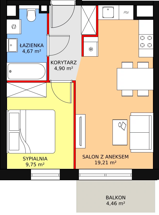 Mieszkanie 38,53 m², piętro 6, oferta nr B1.8.6, Sedina Apartamenty - Etap I, Szczecin, Śródmieście, Międzyodrze-Wyspa Pucka, ul. Maklerska