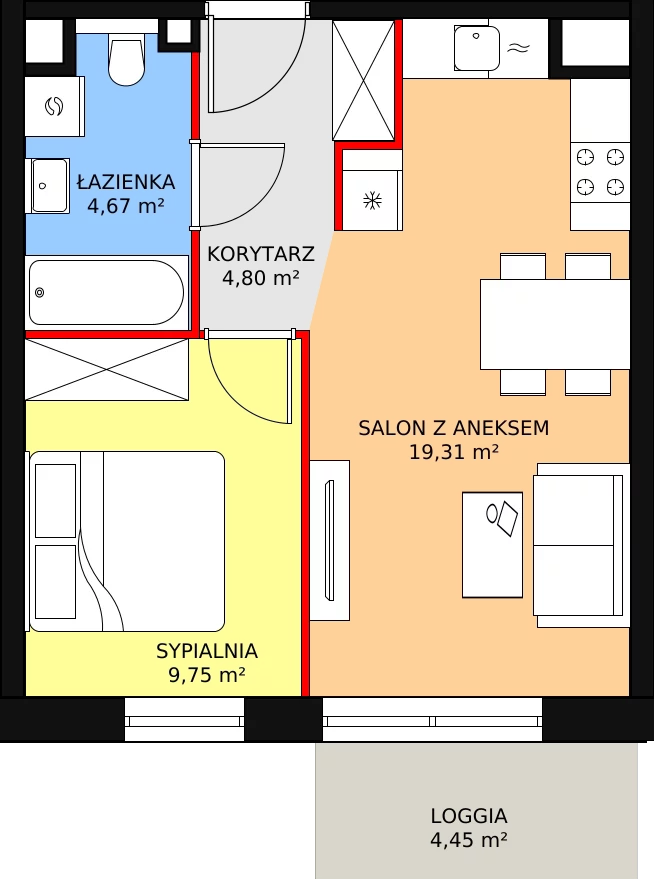 Mieszkanie 38,53 m², piętro 8, oferta nr B1.10.4, Sedina Apartamenty - Etap I, Szczecin, Śródmieście, Międzyodrze-Wyspa Pucka, ul. Maklerska