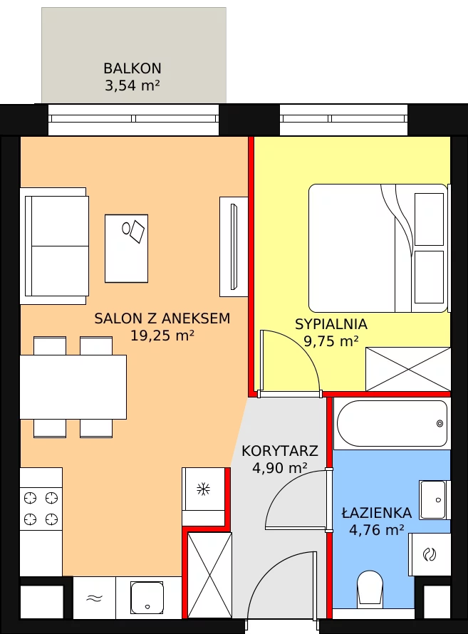 Mieszkanie 38,66 m², piętro 1, oferta nr B3.3.1, Sedina Apartamenty - Etap I, Szczecin, Śródmieście, Międzyodrze-Wyspa Pucka, ul. Maklerska