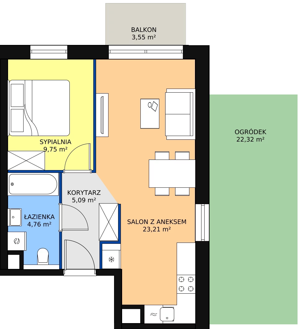 Zalety mieszkania 42.81 m², B3.3.2