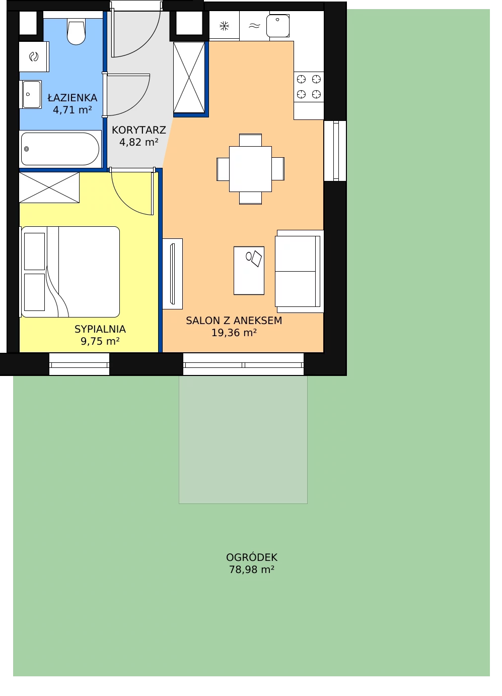 2 pokoje, apartament 38,64 m², piętro 1, oferta nr B3.3.3, Sedina Apartamenty - Etap I, Szczecin, Śródmieście, Międzyodrze-Wyspa Pucka, ul. Maklerska