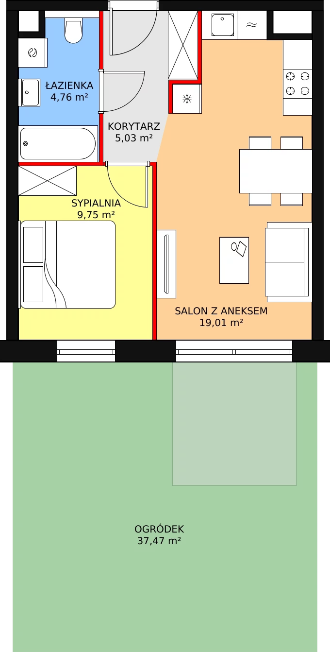 Mieszkanie 38,55 m², piętro 1, oferta nr B3.3.4, Sedina Apartamenty - Etap I, Szczecin, Śródmieście, Międzyodrze-Wyspa Pucka, ul. Maklerska