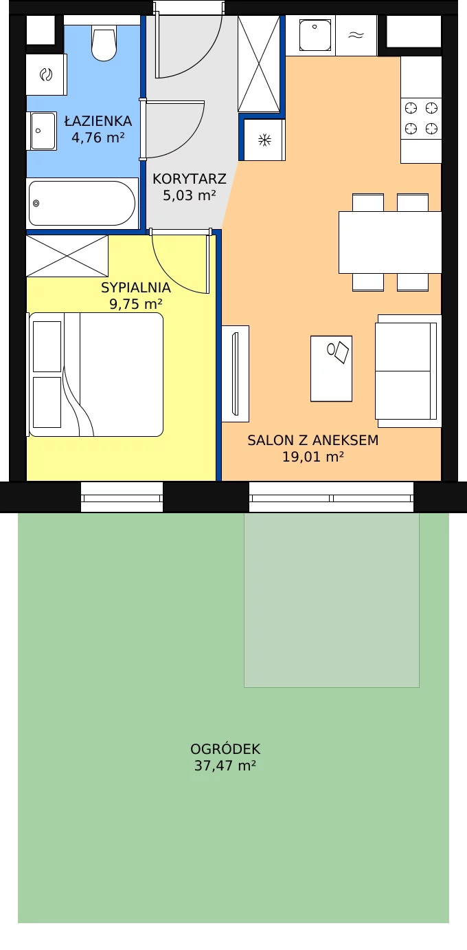 2 pokoje, apartament 38,55 m², piętro 1, oferta nr B3.3.4, Sedina Apartamenty - Etap I, Szczecin, Śródmieście, Międzyodrze-Wyspa Pucka, ul. Maklerska