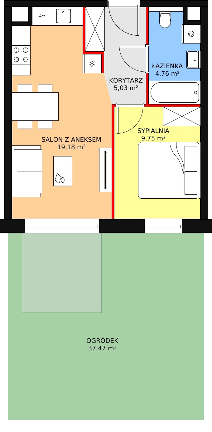 2 pokoje, mieszkanie 38,72 m², piętro 1, oferta nr B3.3.5, Sedina Apartamenty - Etap I, Szczecin, Śródmieście, Międzyodrze-Wyspa Pucka, ul. Maklerska