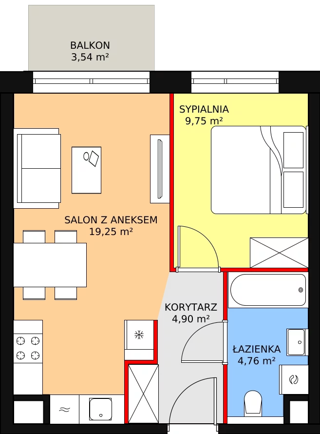 Mieszkanie 38,66 m², piętro 2, oferta nr B3.4.1, Sedina Apartamenty - Etap I, Szczecin, Śródmieście, Międzyodrze-Wyspa Pucka, ul. Maklerska