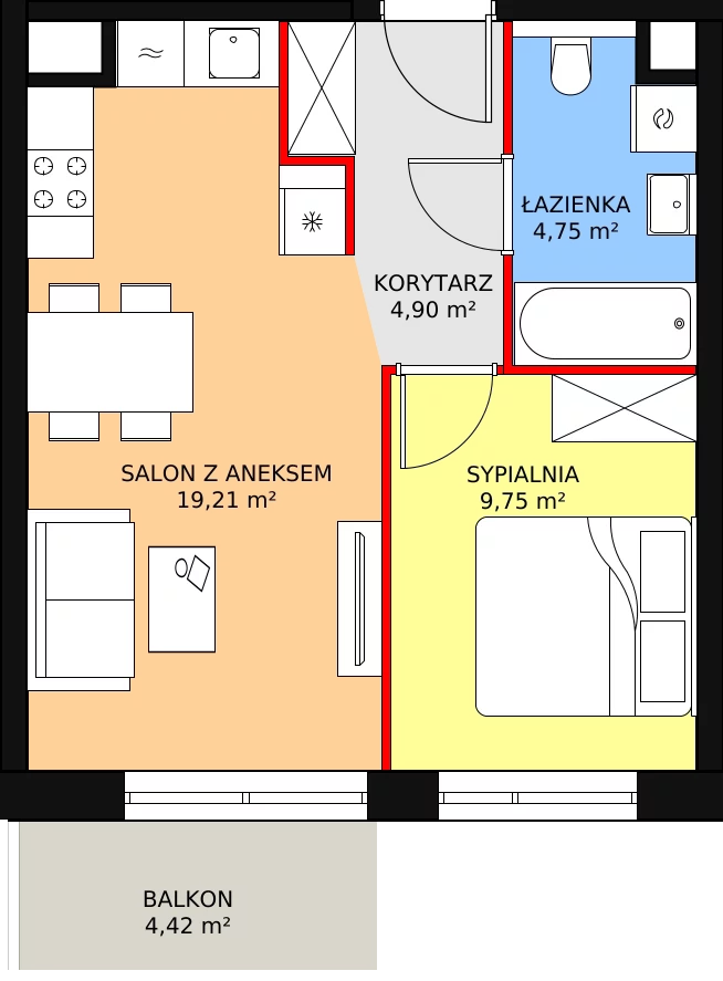 Mieszkanie 38,61 m², piętro 4, oferta nr B3.6.6, Sedina Apartamenty - Etap I, Szczecin, Śródmieście, Międzyodrze-Wyspa Pucka, ul. Maklerska