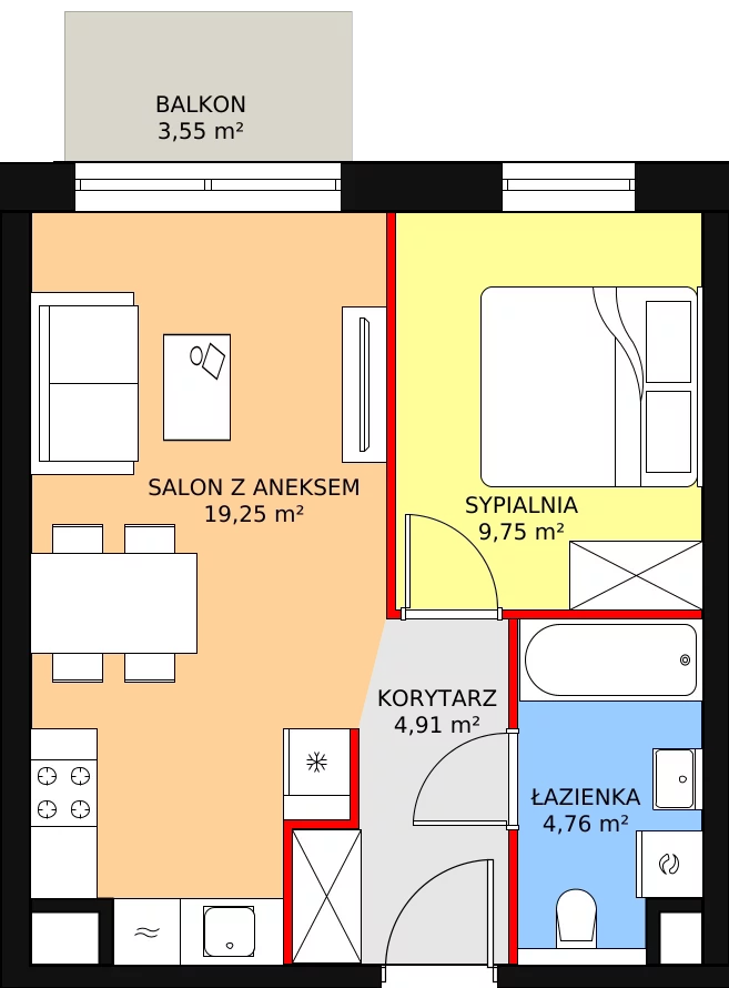 Mieszkanie 38,66 m², piętro 5, oferta nr B3.7.1, Sedina Apartamenty - Etap I, Szczecin, Śródmieście, Międzyodrze-Wyspa Pucka, ul. Maklerska