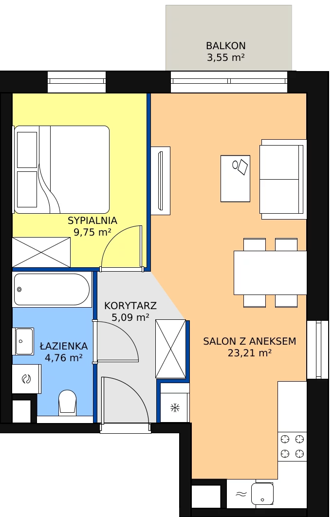 Zalety apartamentu 42.81 m², B3.7.2