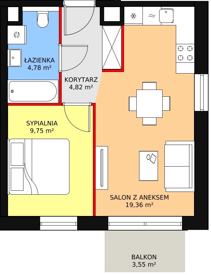 Mieszkanie 38,71 m², piętro 5, oferta nr B3.7.3, Sedina Apartamenty - Etap I, Szczecin, Śródmieście, Międzyodrze-Wyspa Pucka, ul. Maklerska