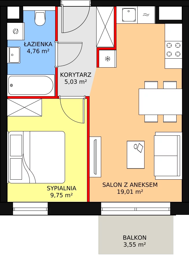 Mieszkanie 38,54 m², piętro 5, oferta nr B3.7.4, Sedina Apartamenty - Etap I, Szczecin, Śródmieście, Międzyodrze-Wyspa Pucka, ul. Maklerska