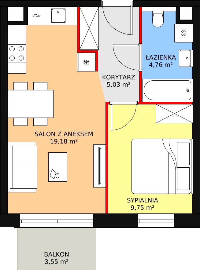 Mieszkanie 38,72 m², piętro 5, oferta nr B3.7.5, Sedina Apartamenty - Etap I, Szczecin, Śródmieście, Międzyodrze-Wyspa Pucka, ul. Maklerska