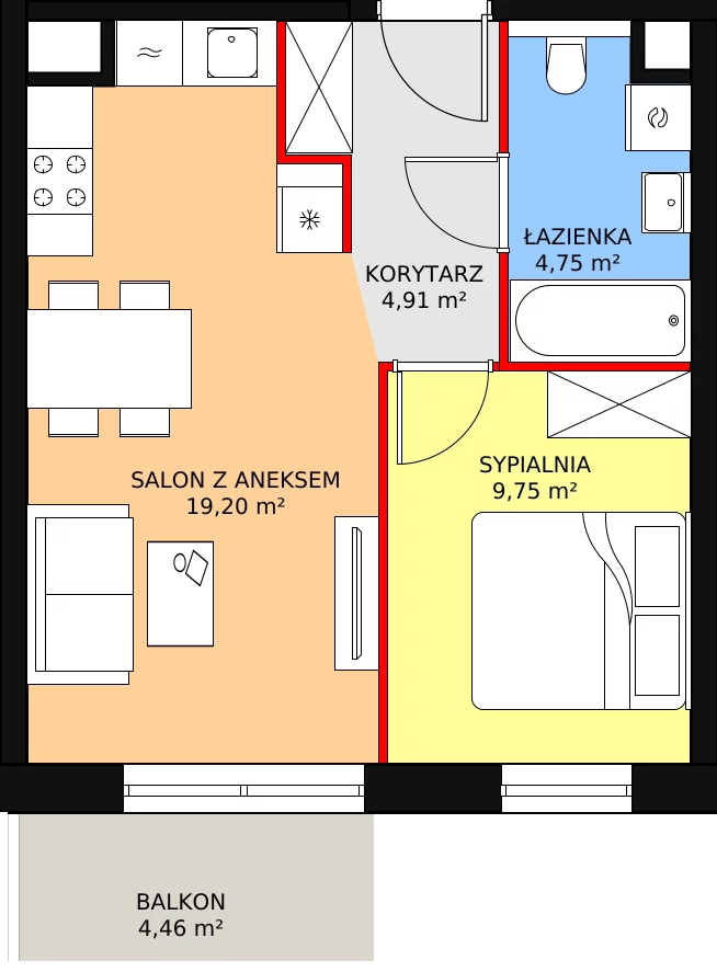 Mieszkanie 38,61 m², piętro 5, oferta nr B3.7.6, Sedina Apartamenty - Etap I, Szczecin, Śródmieście, Międzyodrze-Wyspa Pucka, ul. Maklerska